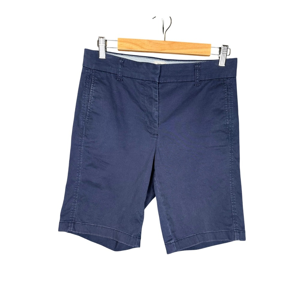 J.Crew Womens Preppy Stretch Cotton Chino Shorts Navy Blue Size 4 Summer Classic - Picture 2 of 6